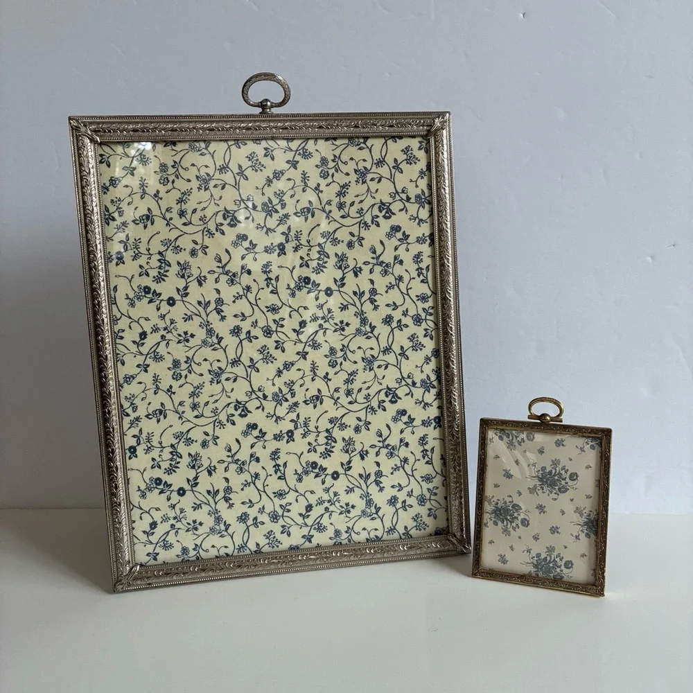 Vintage Set 2 Classic Brass Silver Ornate Picture Photo Frames 8x10 2.5x3.25